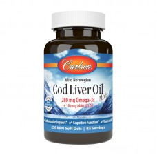 Cod Liver Oil 280 mg Omega-3s + 10 mcg D3 Minis wild norwegian (250 mini soft gels)
